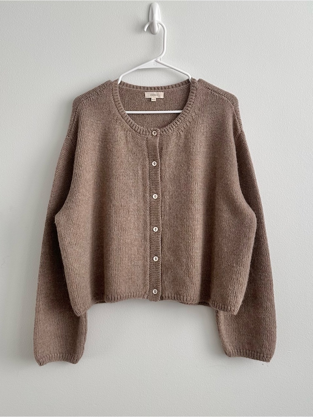 OZMA Everyday Cardigan Taupe Tan/Brown 100% Baby Alpaca Size M/L
